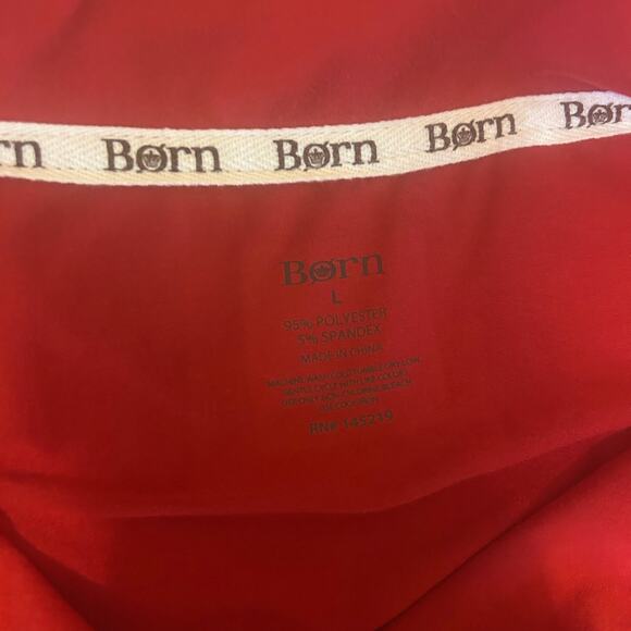 Born Women Pajama Top L Red Button Up Lounge Sleep‎ Shirt Piped Trim Stretchy - Picture 2 of 8